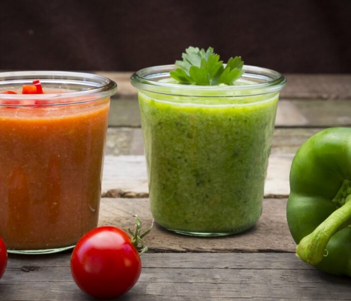 cabbage and red gazpacho in glasses