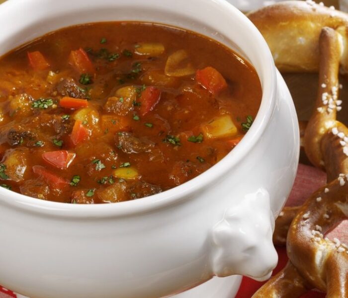 the traditional Hungarian goulash soup